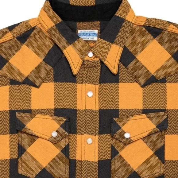 Flat Head Block Check Western Flannel Shirt - Orange/Black - Picture 2 of 3